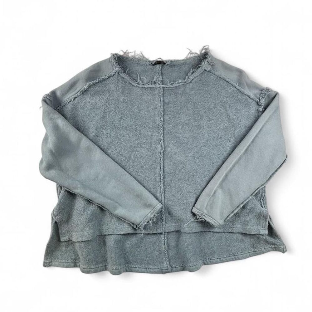 Paper Moon Blue Cropped Sweatshirt Women’s Small Frayed Raw Edge Pullover